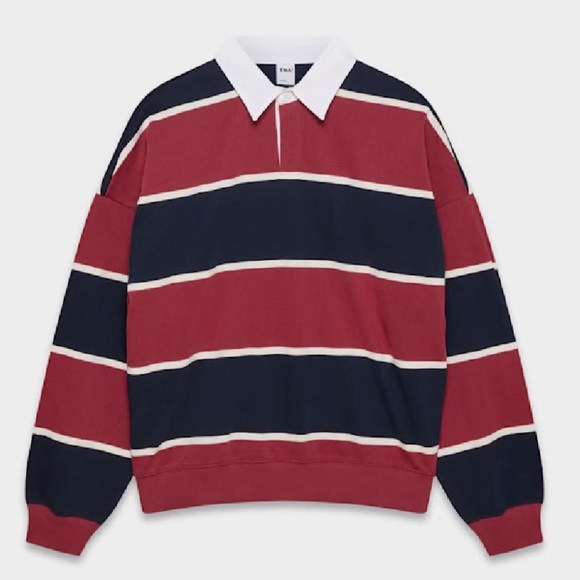 Aritzia Lomu Polo Long Sleeve Striped Top - Cordovan /Admiral size XL - Picture 4 of 11